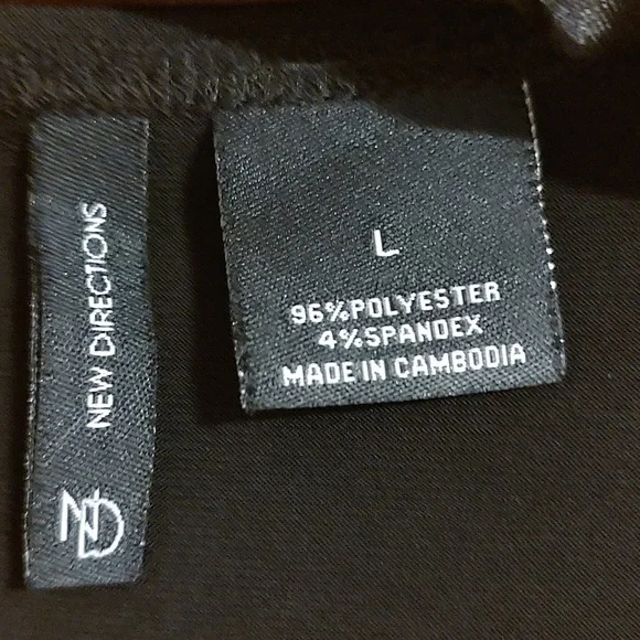 New Directions Stretch Cowl Neck Top Black ¾-Sleeve Ruched Metallic Detail Large - Picture 9 of 9